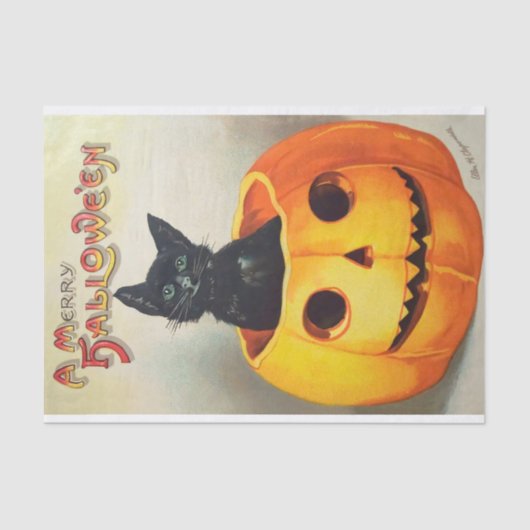 Vintage Halloween Niedlich Friendly Black Cat Seidenpapier (Vorderseite)