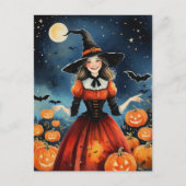 Vintage Halloween-Niedlich-Hexe der 40er Jahre Postkarte (Vorderseite)