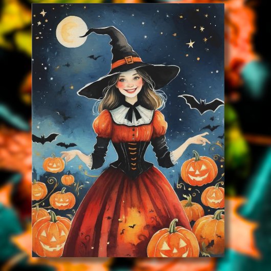 Vintage Halloween-Niedlich-Hexe der 40er Jahre Postkarte