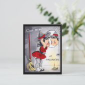 Vintage Halloween-Niedlich-Hexe Feiertagskarte (Stehend Vorderseite)