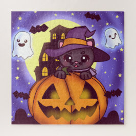 Vintage Halloween October Pumpkin Cat Puzzle