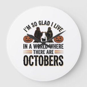 Vintage-Halloween-Oktober-Zitat-Kürbis-Katze-Desig Große Wanduhr
