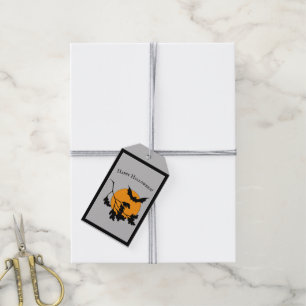 Vintage Halloween Orange Mond fliegende Fledermäus Geschenkanhänger