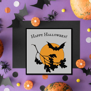 Vintage-Halloween orange Mond fliegende Fledermäus Karte
