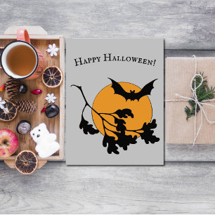 Vintage-Halloween orange Mond fliegende Fledermäus Karte