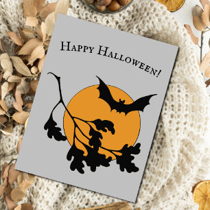 Vintage Halloween Orange Mond Fliegende Fledermäus Postkarte