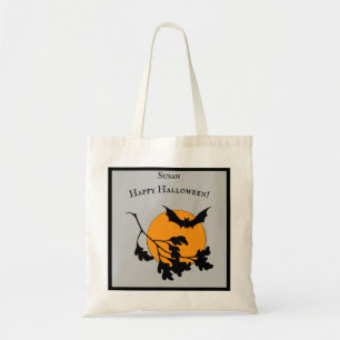 Vintage Halloween Orange Mond fliegende Fledermäus Tragetasche