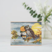 Vintage Halloween Owl Moon Pumpkin Postcard Postkarte (Stehend Vorderseite)