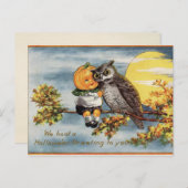 Vintage Halloween Owl Moon Pumpkin Postcard Postkarte (Vorne/Hinten)
