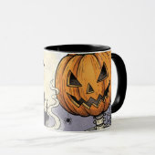 Vintage Halloween Owl Pumpkin Skeleton Spooky Tasse (VorderseiteRechts)