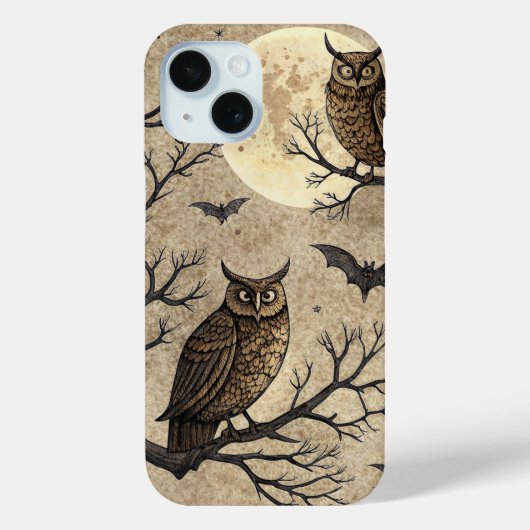 Vintage Halloween Owls & Moon Case-Mate iPhone Hülle (Rückseite)
