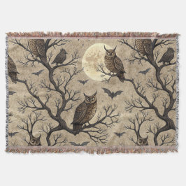 Vintage Halloween Owls & Moon Decke