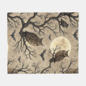 Vintage Halloween Owls & Moon Fleecedecke (Vorderseite (Horizontal))