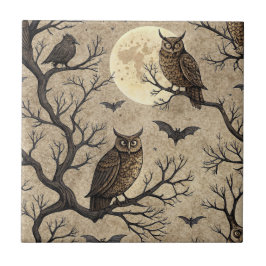 Vintage Halloween Owls & Moon Fliese