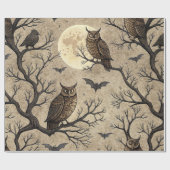 Vintage Halloween Owls & Moon Geschenkpapier (Flach)