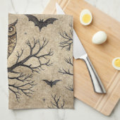 Vintage Halloween Owls & Moon Geschirrtuch (Viertel Falte)