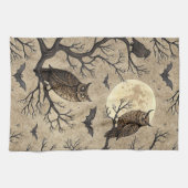 Vintage Halloween Owls & Moon Geschirrtuch (Horizontal)