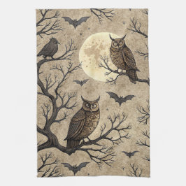 Vintage Halloween Owls & Moon Geschirrtuch