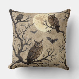 Vintage Halloween Owls & Moon Kissen