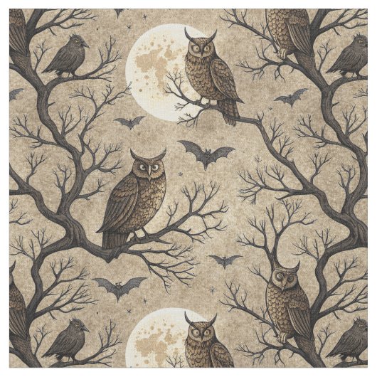 Vintage Halloween Owls & Moon Stoff (Nahaufnahme)