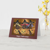 Vintage Halloween Owls und Jack o' Lanterncard Karte (Gelbe Blume)