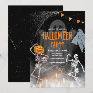 Vintage Halloween-Party-Einladung, Halloween-Skele Einladung