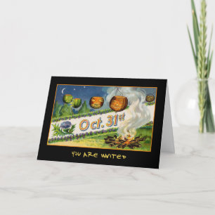 Vintage-Halloween-Party-Einladung mit blutigem Tex Einladung