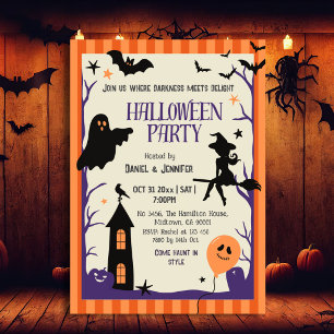 Vintage Halloween-Party Hexe Geist Fledermaus Grus Einladung