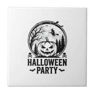 Vintage-Halloween-Party-Kürbis-Hexe-Shirt-Design Fliese
