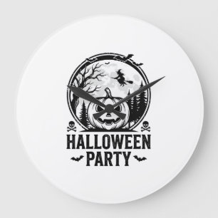 Vintage-Halloween-Party-Kürbis-Hexe-Shirt-Design Große Wanduhr