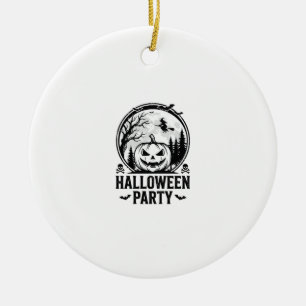 Vintage-Halloween-Party-Kürbis-Hexen-Shirt-Design Keramik Ornament