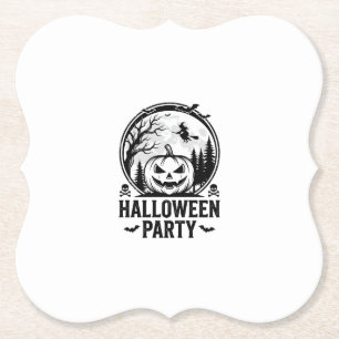 Vintage-Halloween-Party-Kürbis-Hexen-Shirt-Design Untersetzer