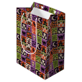 Vintage-Halloween-Patchwork-Muster-Geschenktasche Mittlere Geschenktüte