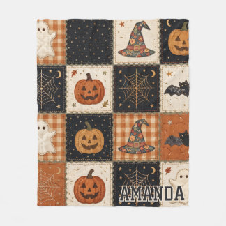 Vintage-Halloween-Patchwork-Quilt-Fleece-Decke Fleecedecke