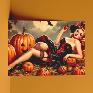 Vintage-Halloween-Pin-Up-Dame Postkarte
