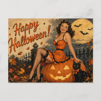 Vintage-Halloween-Pin-Up-Grußkarte Postkarte