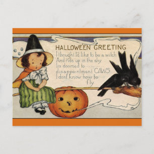 Vintage-Halloween-Postkarte: Enchanting Night of W Postkarte