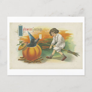 Vintage Halloween Postkarte mit Candy and Devil