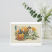 Vintage Halloween Postkarte mit Candy and Devil (Stehend Vorderseite)