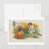 Vintage Halloween Postkarte mit Candy and Devil (Vorne/Hinten)
