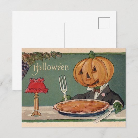 Vintage Halloween Postkarte mit Pumpkin (Vorne/Hinten)