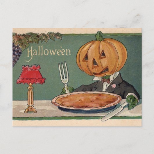 Vintage Halloween Postkarte mit Pumpkin (Vorderseite)