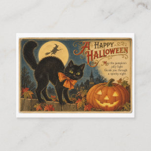 Vintage Halloween-Postkarte mit schwarzer Katze un Begleitkarte