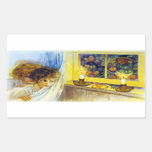 Vintage Halloween Postkarte Rechteckiger Aufkleber