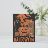 Vintage Halloween Pumpkin Black Cat Feiertagskarte (Stehend Vorderseite)
