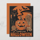 Vintage Halloween Pumpkin Black Cat Feiertagskarte (Vorne/Hinten)
