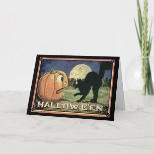 Vintage Halloween Pumpkin & Cat in Mosaic Karte