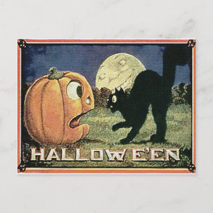 Vintage Halloween Pumpkin & Cat in Mosaik Postkarte