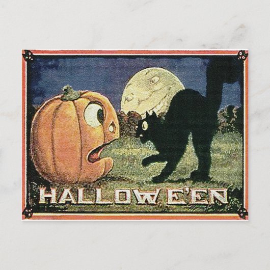 Vintage Halloween Pumpkin & Cat in Mosaik Postkarte (Vorderseite)