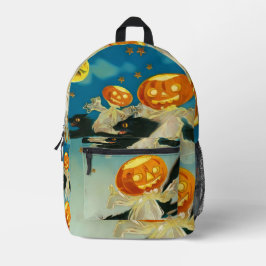 Vintage Halloween Pumpkin-Geister und Schwarze Kat Bedruckter Rucksack